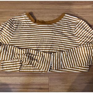 Loft mustard yellow, and White Striped Top